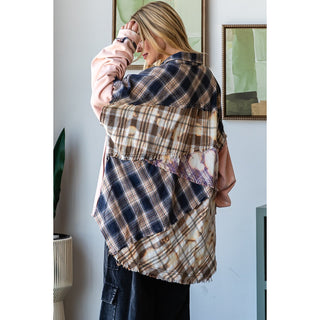 Oli & Hali Bleach Detail Mix Media Shacket | Women’s Oversized Button Shirt