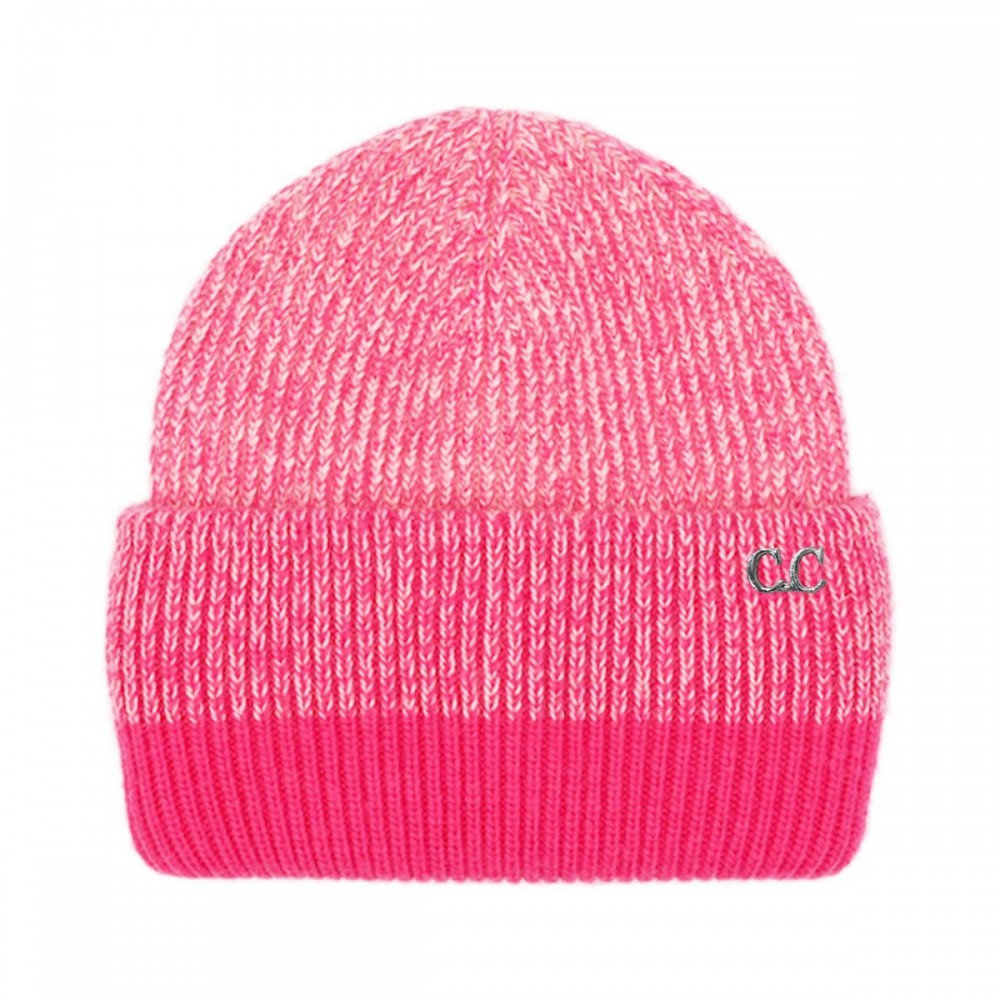 CC Two-Tone Heather Stripe Cuff Beanie – Cozy Knit Winter Hat