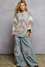Load image into Gallery viewer, POL Round Neck Printed Peach Patch Overlock Stitch Knit Top
