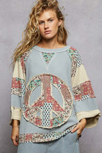 Load image into Gallery viewer, POL Round Neck Printed Peach Patch Overlock Stitch Knit Top
