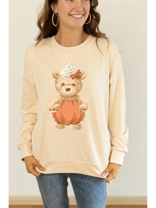 Grace + Emma Teddy Pumpkin Spice Graphic Microfleece Sweatshirt