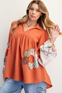 Easel Patch Detailing Washed Cotton Gauze Tunic