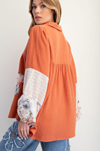 Easel Patch Detailing Washed Cotton Gauze Tunic