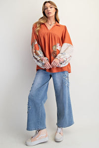 Easel Patch Detailing Washed Cotton Gauze Tunic
