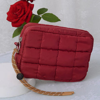 QP008 Nylon Quilted Puffer Clutch/Pouch - Wine