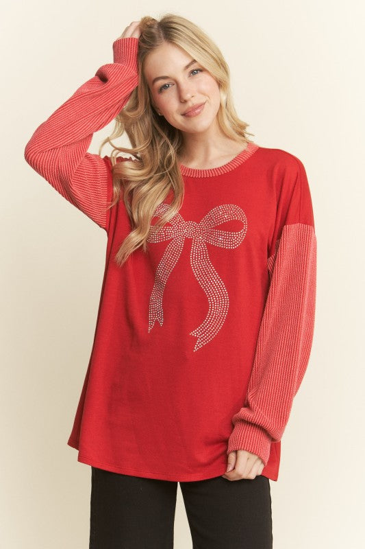 Heimish Solid Urban Ribbed Ribbon Rhinestone Top