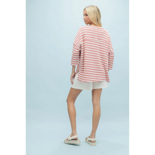 Wishlist Striped 3/4 Sleeve Knit Top with Side Slits