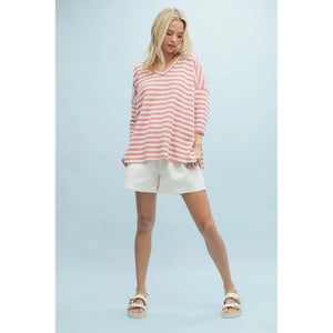 Wishlist Striped 3/4 Sleeve Knit Top with Side Slits