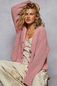 POL Long Sleeve Exaggerated Button Sweater Cardigan Top