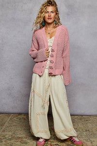 POL Long Sleeve Exaggerated Button Sweater Cardigan Top