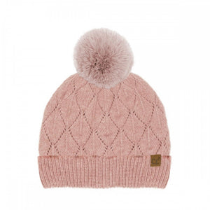 CC Leaf Pattern Faux Fur Pom Beanie – Recycled Blend Winter Hat