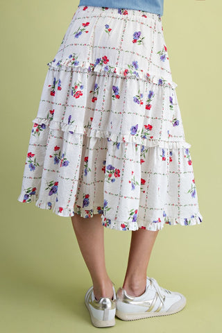 Easel - Printed Ruffle Midi Skirt
