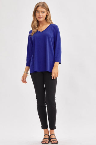 Dear Scarlett V-Neck 3/4 Sleeve Top | Royal Blue Boutique Favorite