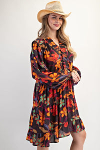 Easel Floral Printed Rayon Gauze Tiered Dress