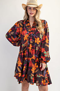 Easel Floral Printed Rayon Gauze Tiered Dress