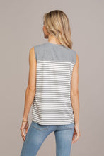 Load image into Gallery viewer, LB Sew In Love Striped 3-Button Shoulder Detail Sleeveless Top - Charcoal
