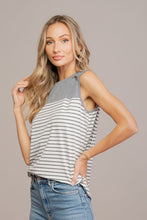 Load image into Gallery viewer, LB Sew In Love Striped 3-Button Shoulder Detail Sleeveless Top - Charcoal
