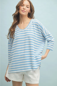 Wishlist Striped 3/4 Sleeve Knit Top with Side Slits