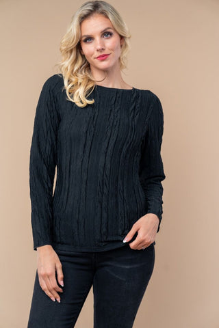 White Birch Long Sleeve, Round Neck, Knit Top Black