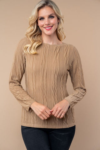 White Birch Long Sleeve, Round Neck, Knit Top Mocha