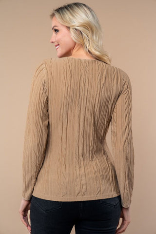 White Birch Long Sleeve, Round Neck, Knit Top Mocha