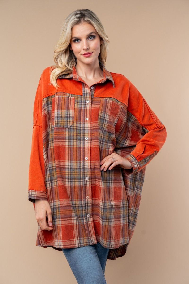 White Birch - Plaid Oversized Knit Shacket