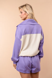 White Birch Quarter Zip, Knit Pullover in Lavender