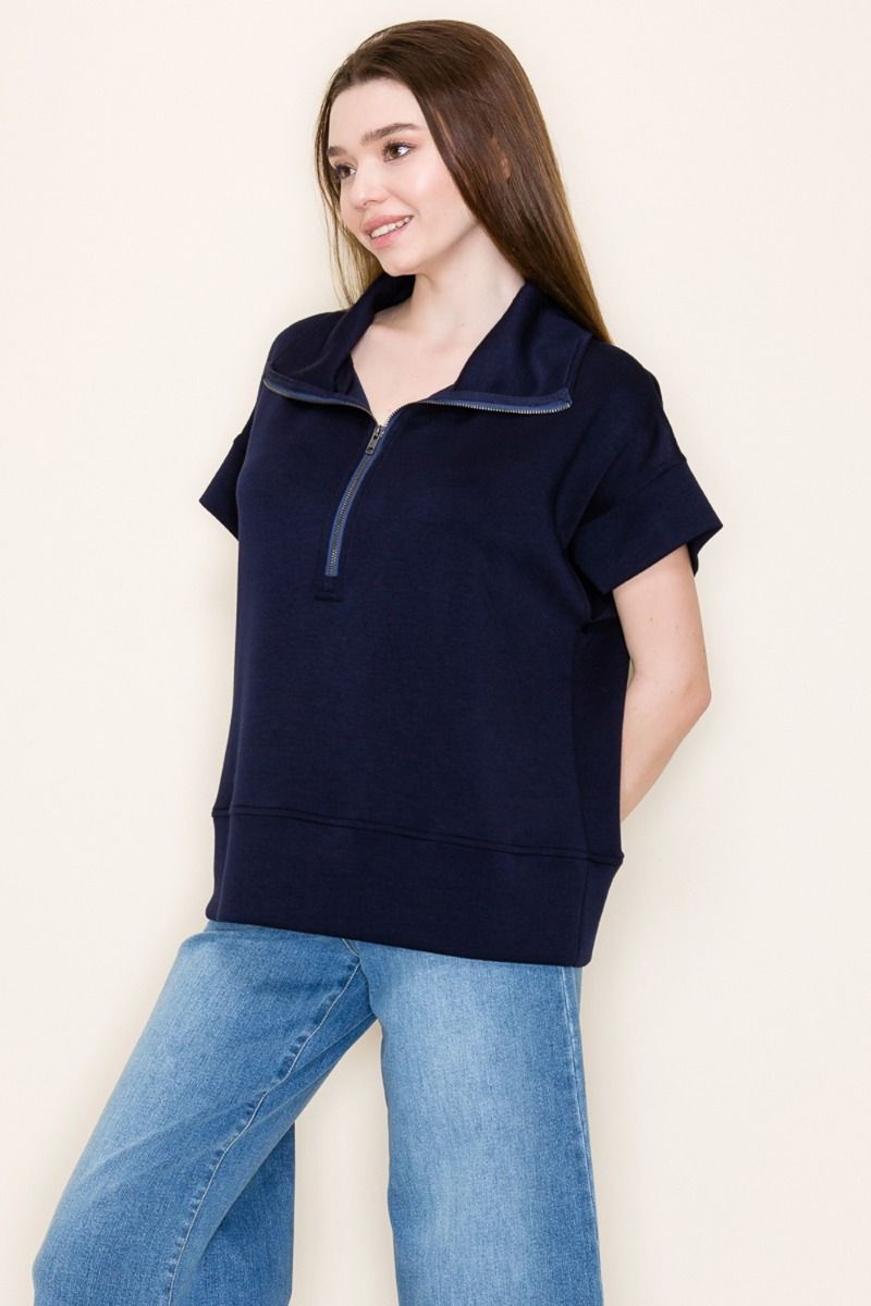 White Birch Half Zip Knit Pullover- Navy