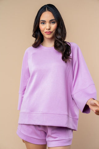White Birch Three Quarter Sleeve Top-Lilac
