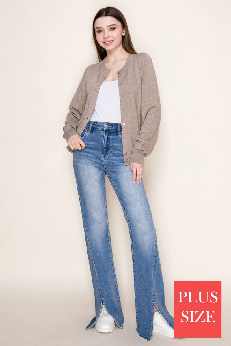 White Birch Taupe Button Front Cardigan