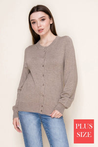 White Birch Taupe Button Front Cardigan
