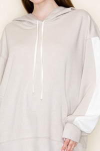 White Birch Oversized Hoodie Women – Beige Contrast Sleeve Casual Hoodie