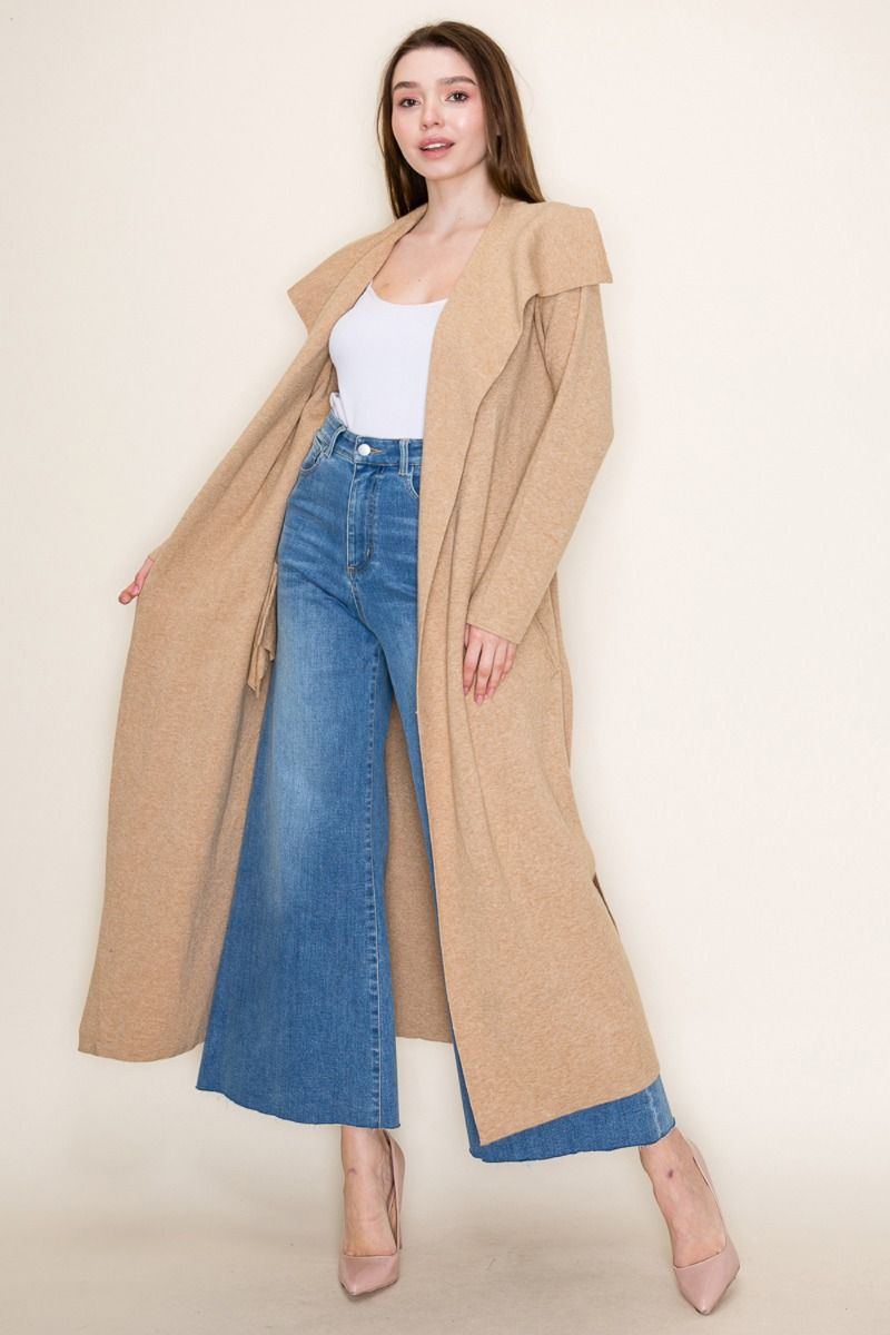 White Birch Knit Jacket with Belt – Longline Layer