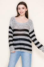 Load image into Gallery viewer, White Birch – Striped Knit Sweater with Elbow Patches

