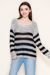 White Birch – Striped Knit Sweater with Elbow Patches