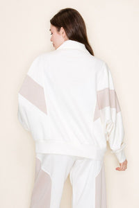 White Birch Color Block Zip-Up Jacket – Beige & Ivory Athleisure Outerwear