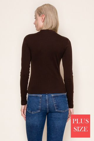 White Birch Mock Neck Long Sleeve Top – Fitted Layering Essential Chocolate