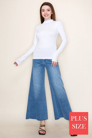 White Birch Mock Neck Long Sleeve Top – Fitted Layering Essential Off White