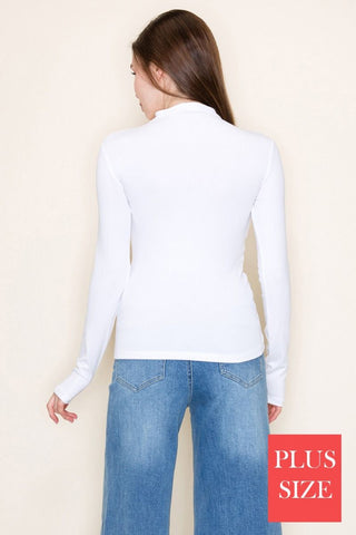 White Birch Mock Neck Long Sleeve Top – Fitted Layering Essential Off White