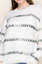Load image into Gallery viewer, White Birch Sweater - Ivory Knit with Multicolor Stitch Detail
