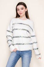 Load image into Gallery viewer, White Birch Sweater - Ivory Knit with Multicolor Stitch Detail
