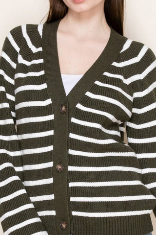 White Birch - Striped Button-Up Cardigan