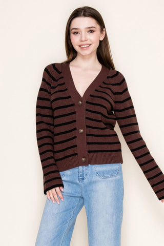 White Birch - Striped Button-Up Cardigan