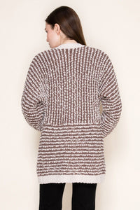 White Birch Striped Textured Cardigan – Open Front
