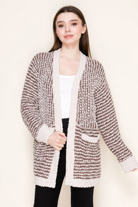 White Birch Striped Textured Cardigan – Open Front