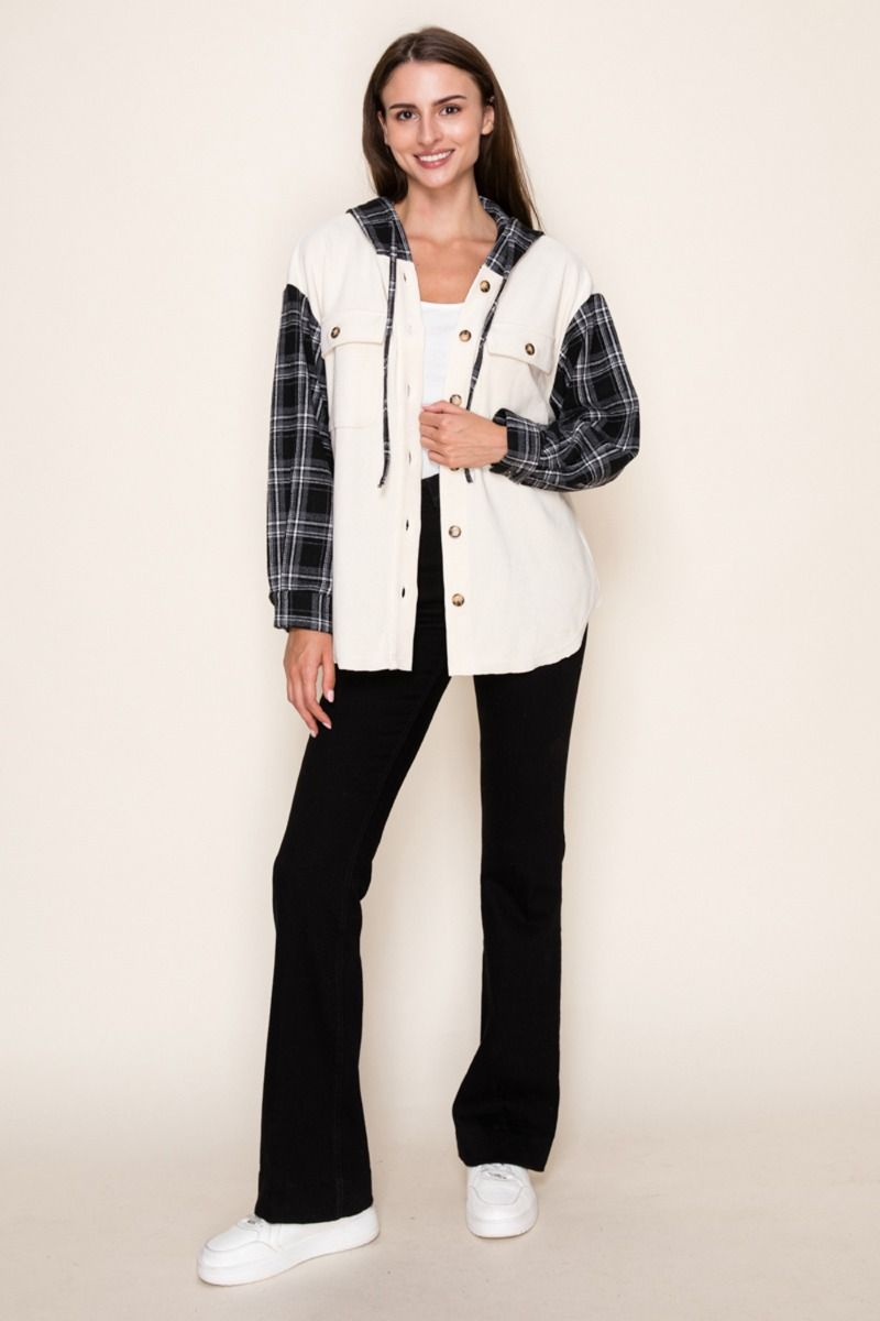 Plaid Hooded Knit Shacket