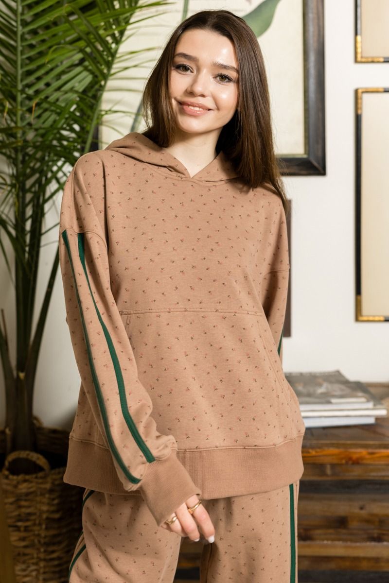 White Birch – Toffee Hoodie with Sporty Stripe