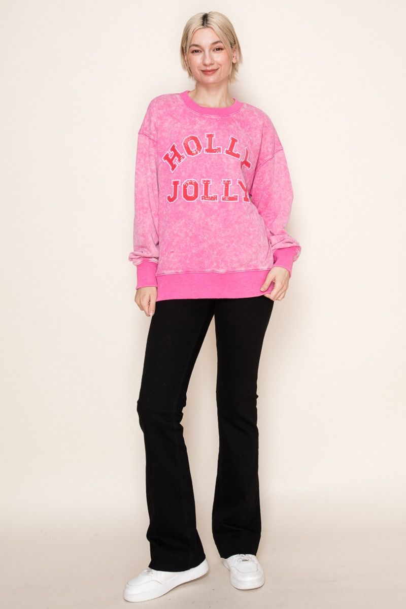 White Birch Holly Jolly Sweatshirt – Pink Christmas Graphic Pullover