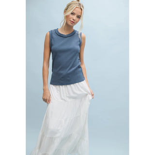 Wishlist Striped Raw Edge Detail Tank- Dark Blue