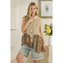 Load image into Gallery viewer, Oli &amp; Hali Washed Flannel Ruffle Hem Corduroy Sleeveless Vest | Women’s Layering Top
